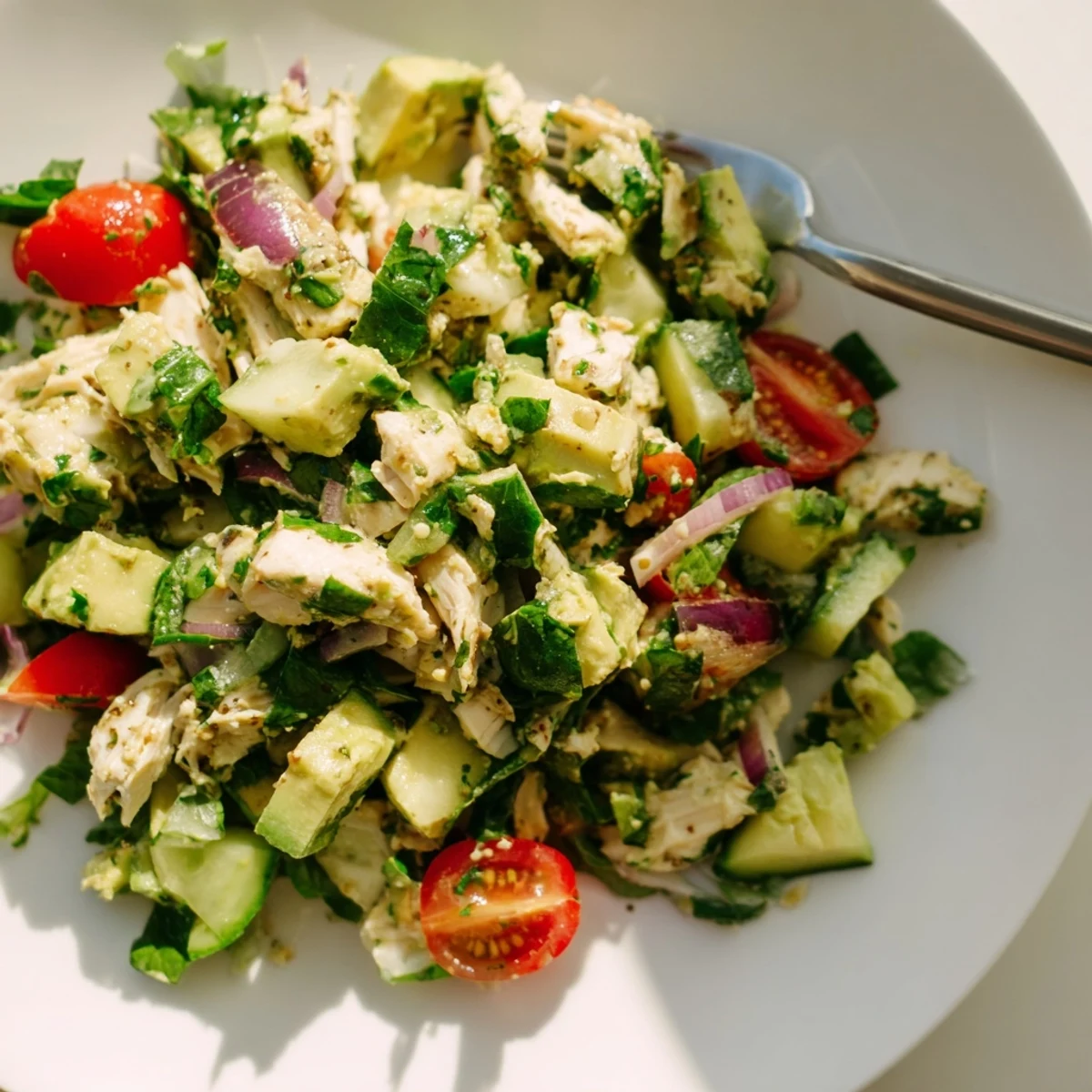 Avocado Chicken Salad with creamy avocado, tender chicken, zesty lime dressing