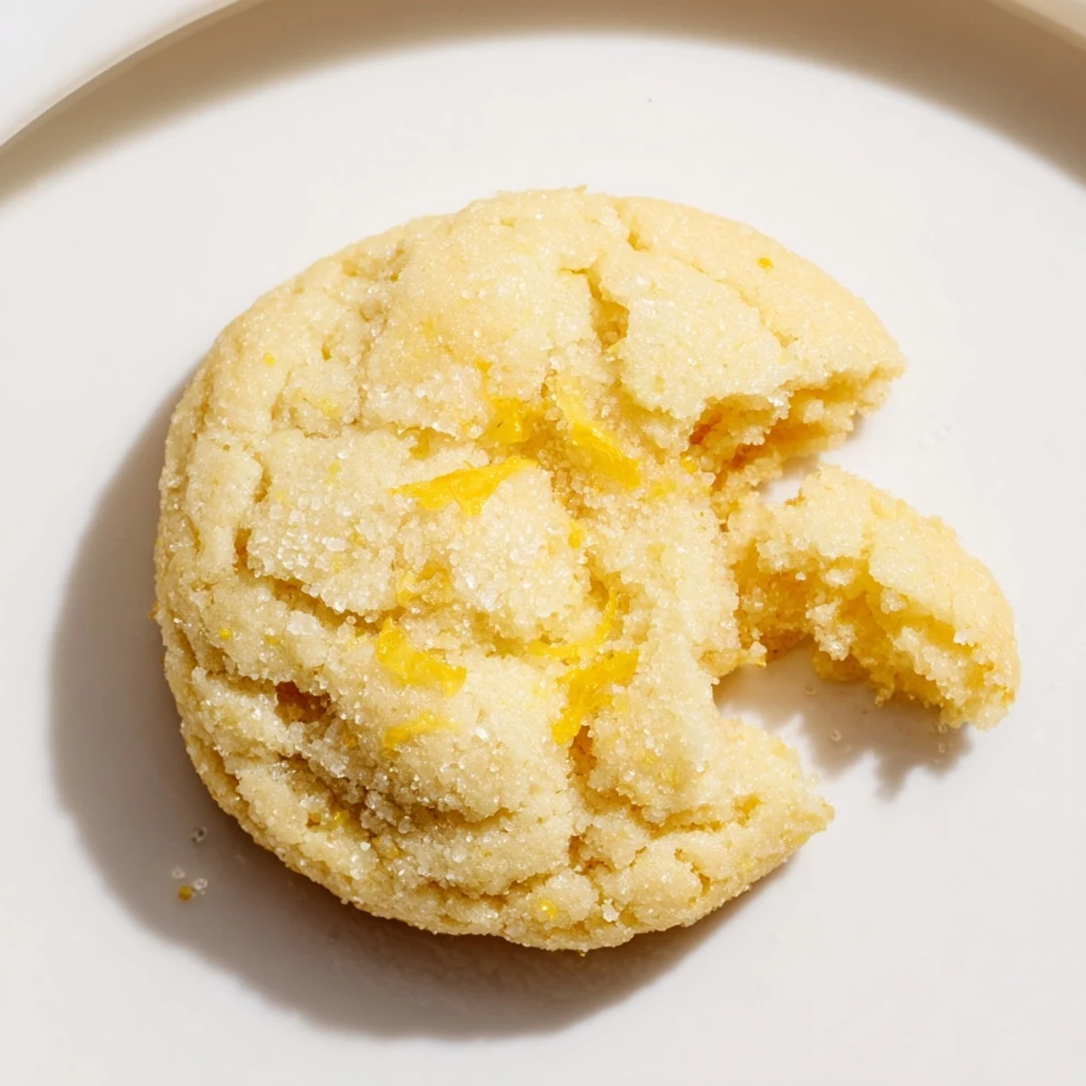 Stack of Soft Chewy Lemon Cookies dusted in sugar, bright citrus bite