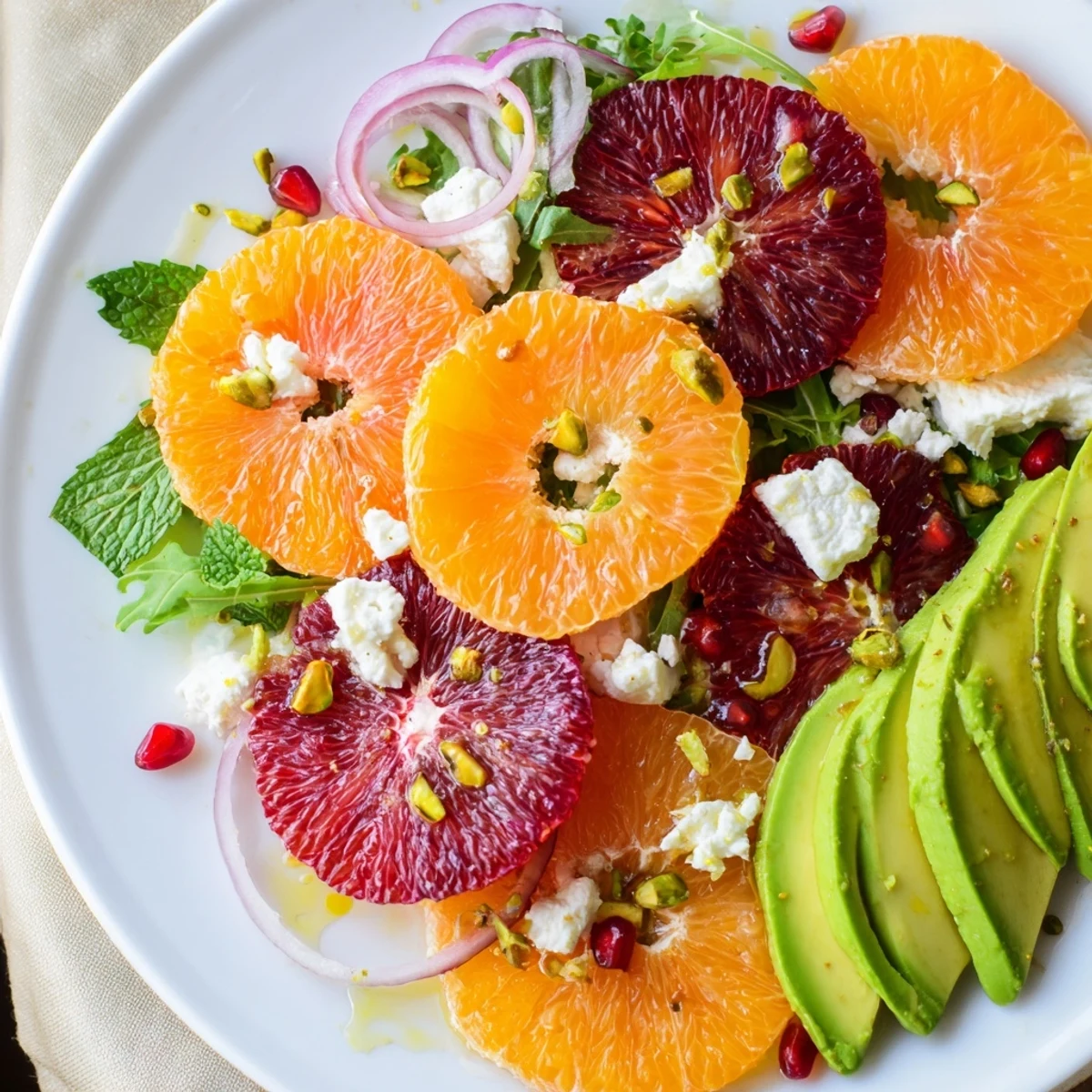 Citrus Salad With Pomegranate Jewels, Creamy Avocado, And Crumbled Feta