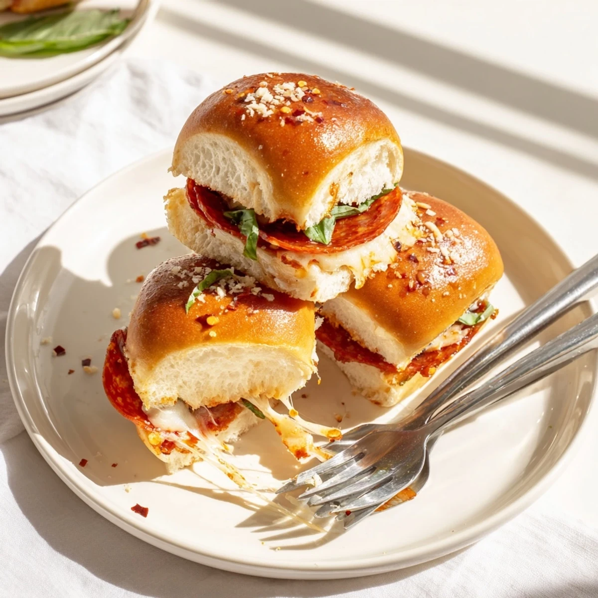 Golden hot honey pepperoni pizza sliders with bubbling mozzarella and spicy pepperoni slices