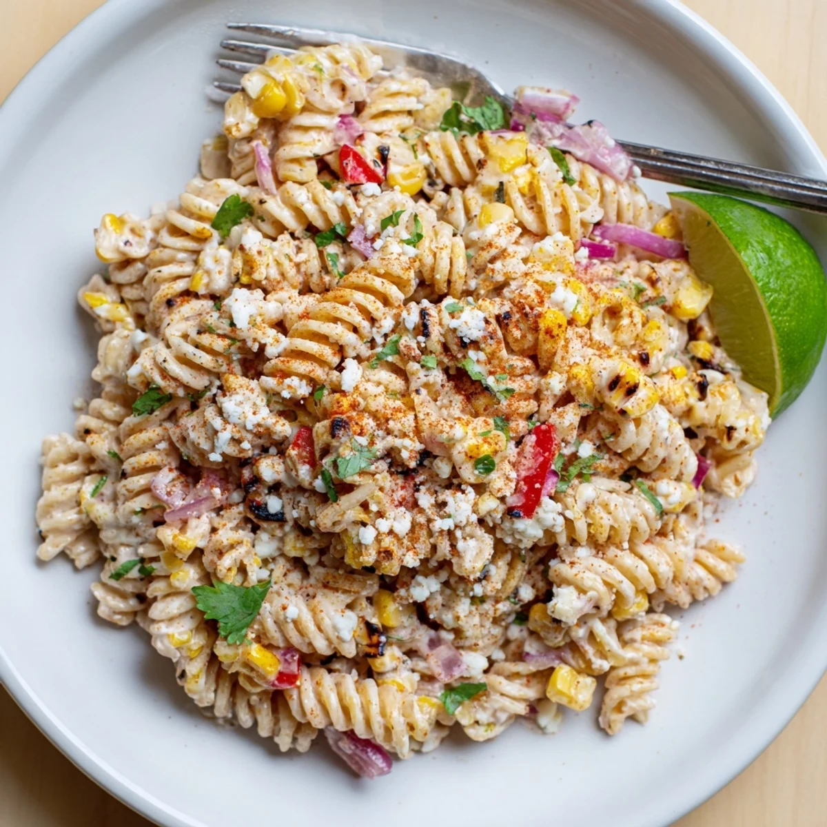 Charred corn and tender pasta tossed in zesty Elote Street Corn Pasta Salad dressing